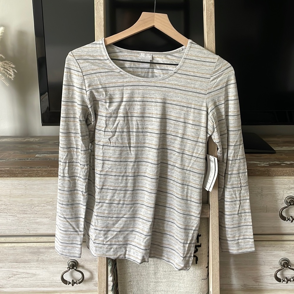 Chico’s Size 0 (S/4) Touch of Cool Lurex Stripe Layering Tee
